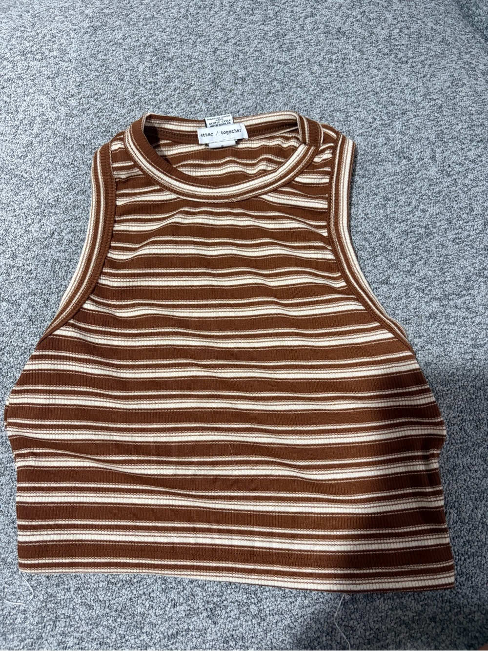 Brown & Cream Striped Ribbed Tank Top